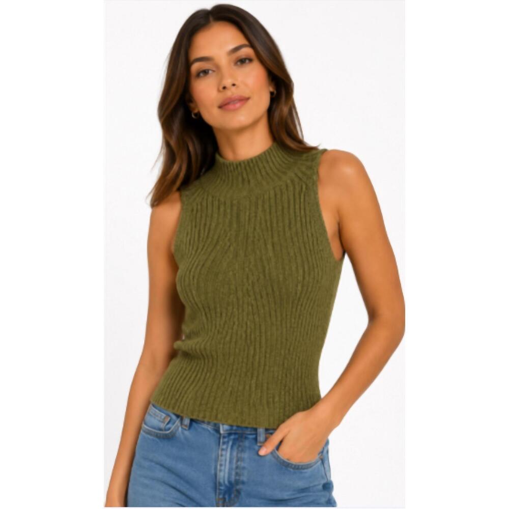 NEW RED HAUTE marl rib mock neck top in olive